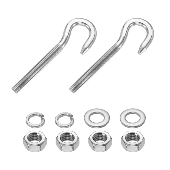 Uxcell 2 Pcs M6 Hook Bolt, 2.3 Inch Stainless Steel Eye Bolt with Nut
