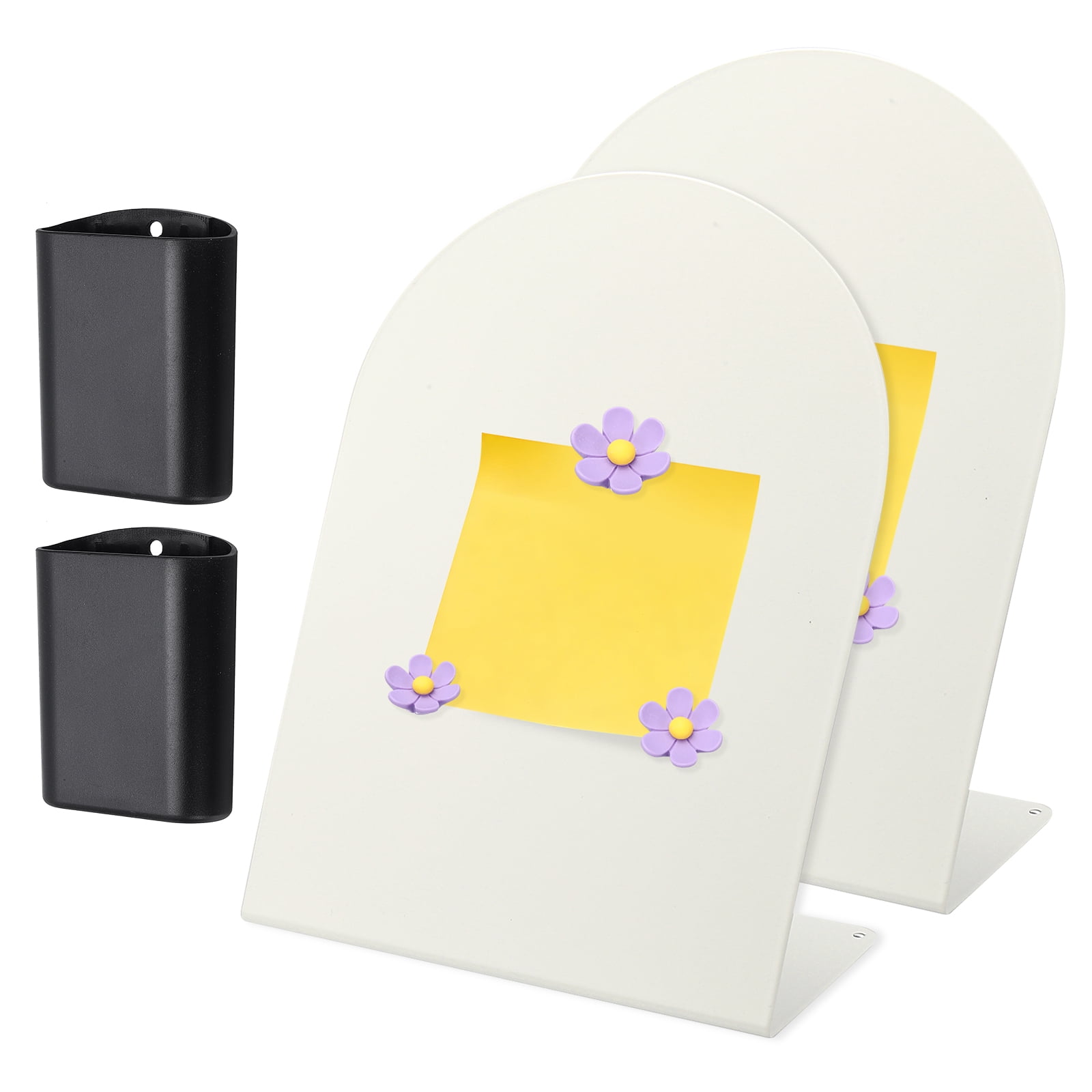 Uxcell 2 Pcs Magnetic Bulletin Board, Memo Magnet Display Stand Board with 6 Flower Magnets & Pen Holder for Home Office, White/Purple/Black