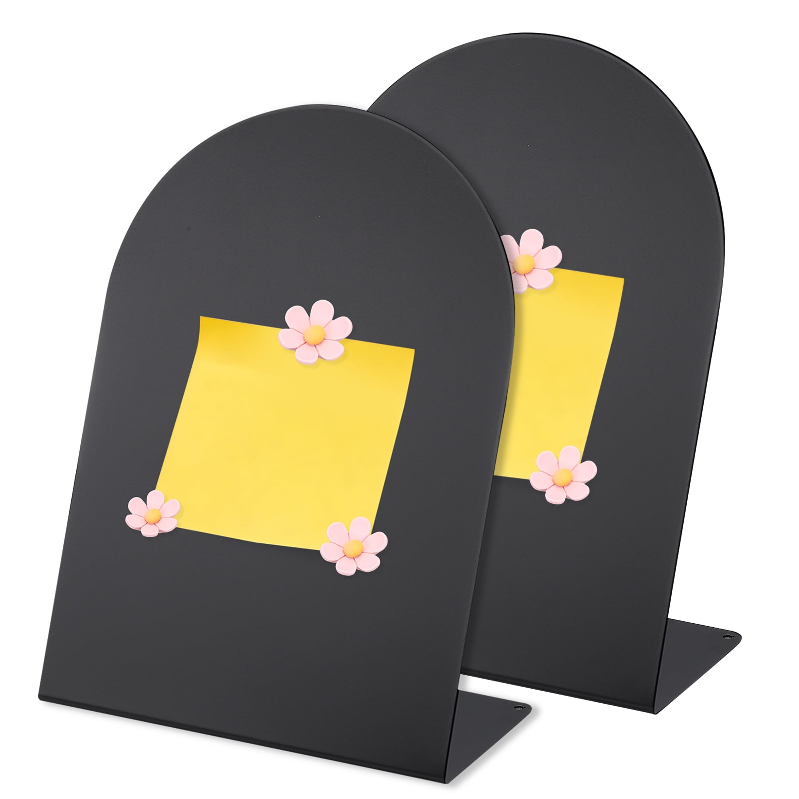 Uxcell 2 Pcs Magnetic Bulletin Board, Memo Magnet Display Stand Board with 6 Flower Magnets for Home Office Kitchen, Black/Pink