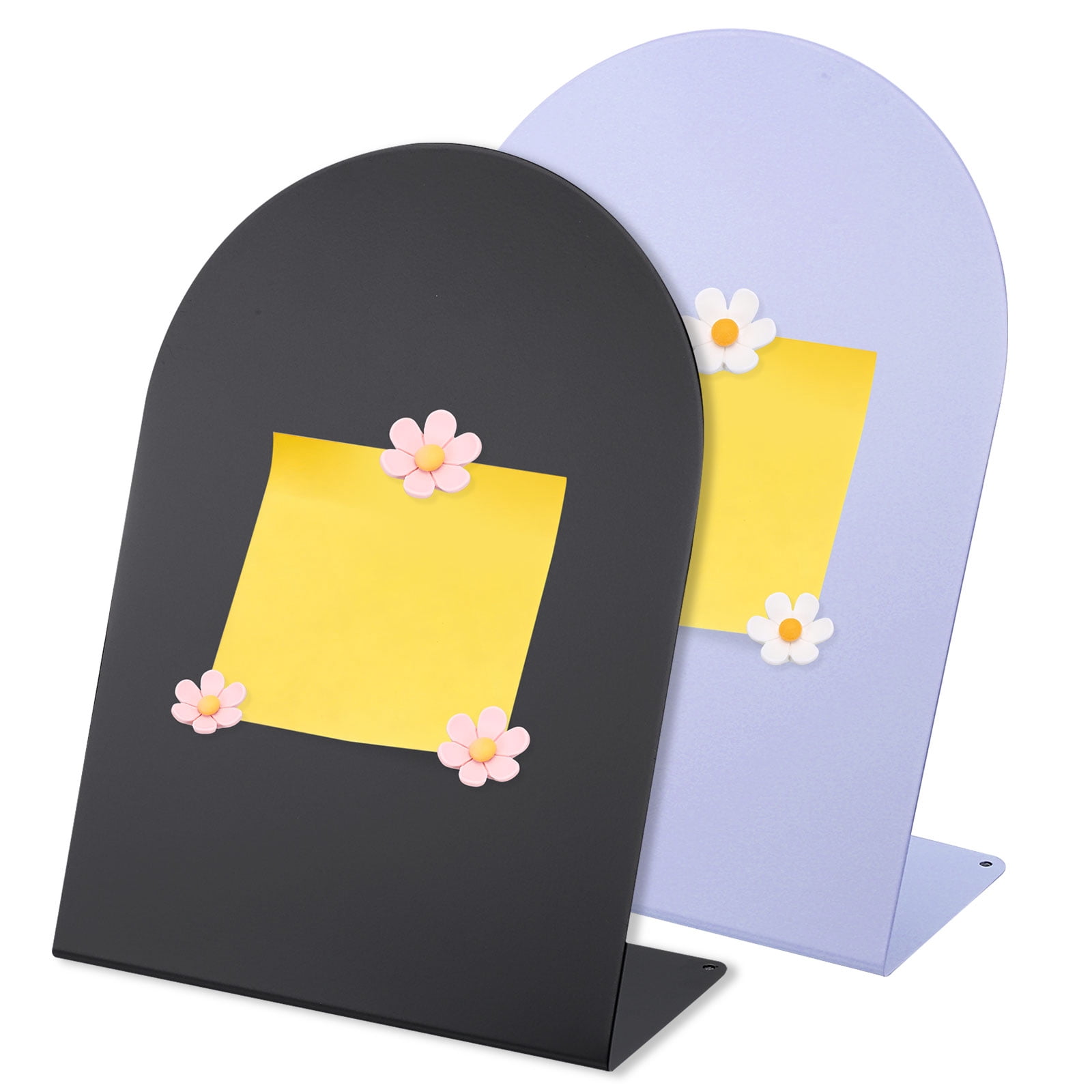 Uxcell 2 Pcs Magnetic Bulletin Board, Memo Magnet Display Stand Board with 6 Flower Magnets for Home Office Kitchen, Black/Purple/Pink