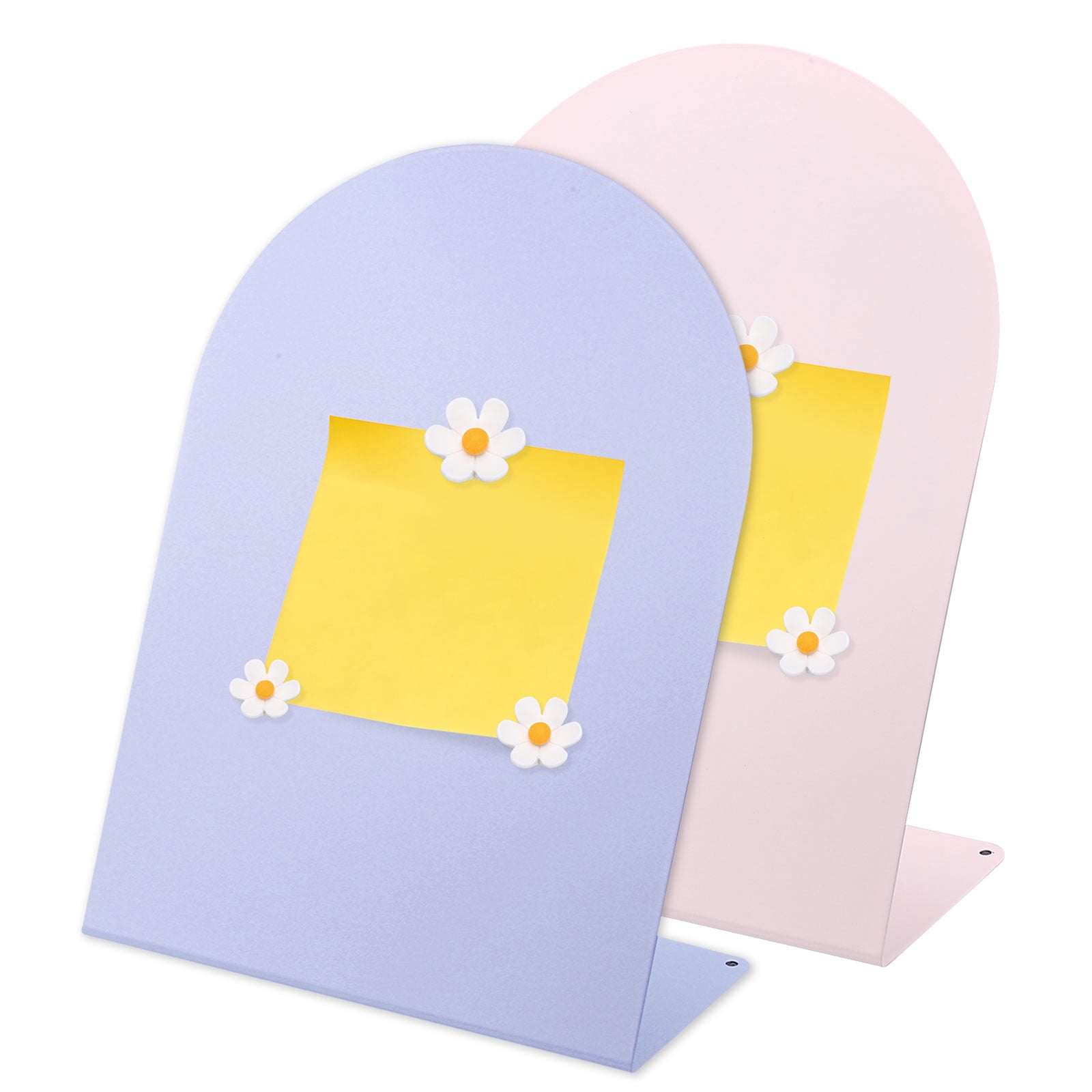 Uxcell 2 Pcs Magnetic Bulletin Board, Memo Magnet Display Stand Board with 6 Flower Magnets for Home Office Kitchen, Pink/Purple/White