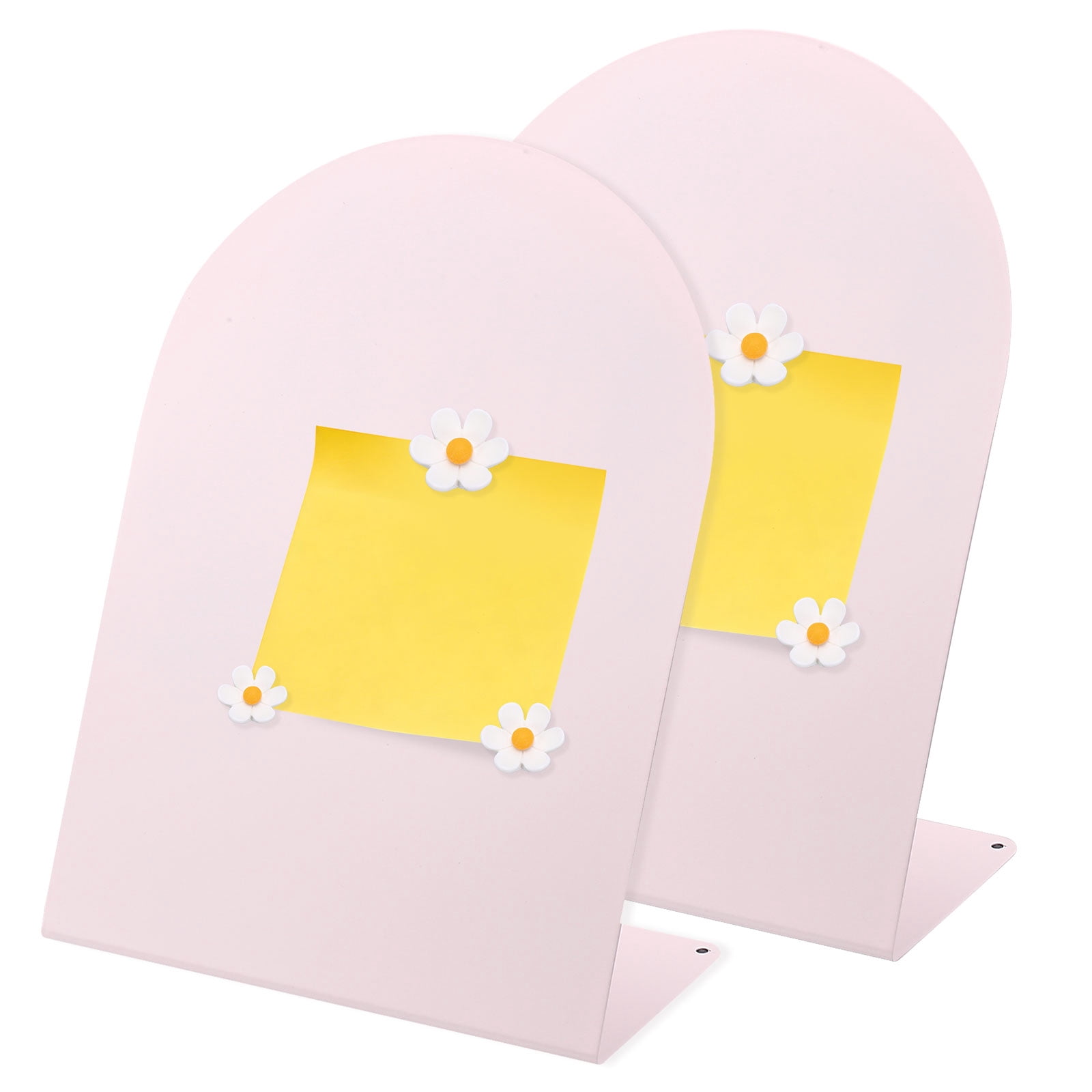 Uxcell 2 Pcs Magnetic Bulletin Board, Memo Magnet Display Stand Board with 6 Flower Magnets for Home Office Kitchen, Pink/White