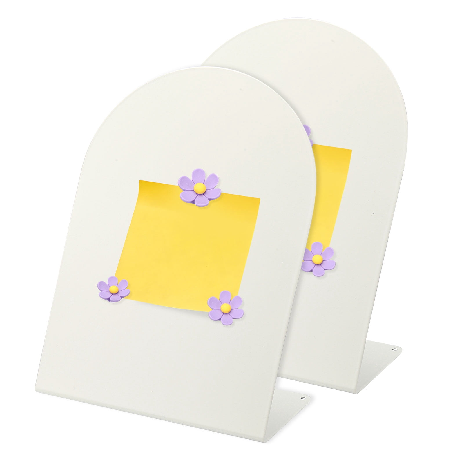 Uxcell 2 Pcs Magnetic Bulletin Board, Memo Magnet Display Stand Board with 6 Flower Magnets for Home Office Kitchen, White/Purple