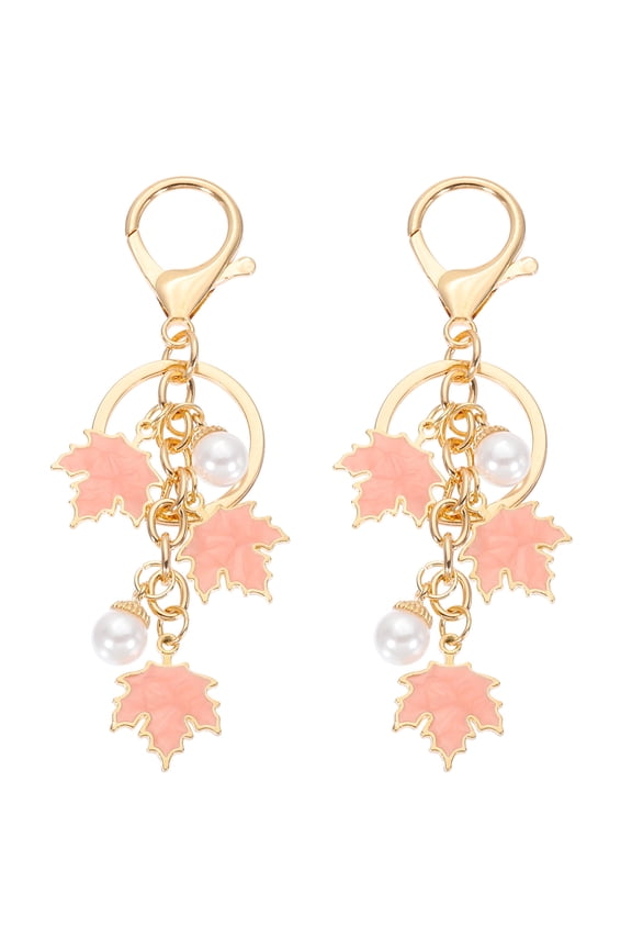 2 Pcs Maple Leaf Keychain, Metal Cute Keychains Charm with Lobster Clasp Key Chain for Women Bag Purse Charms, Pink