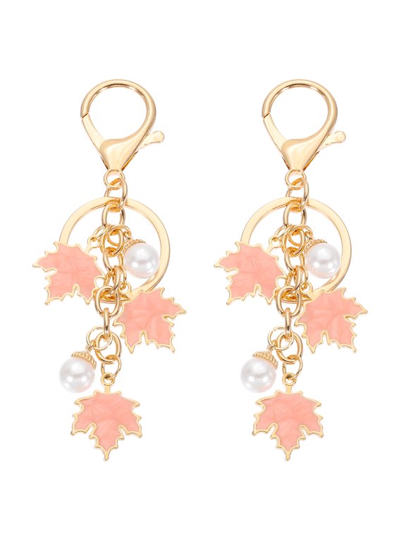 2 Pcs Maple Leaf Keychain, Metal Cute Keychains Charm with Lobster Clasp Key Chain for Women Bag Purse Charms, Pink