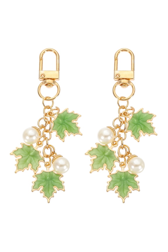 2 Pcs Maple Leaf Keychain, Metal Cute Keychains Charm with Swivel Clasps Key Chain for Women Bag Purse Charms, Green