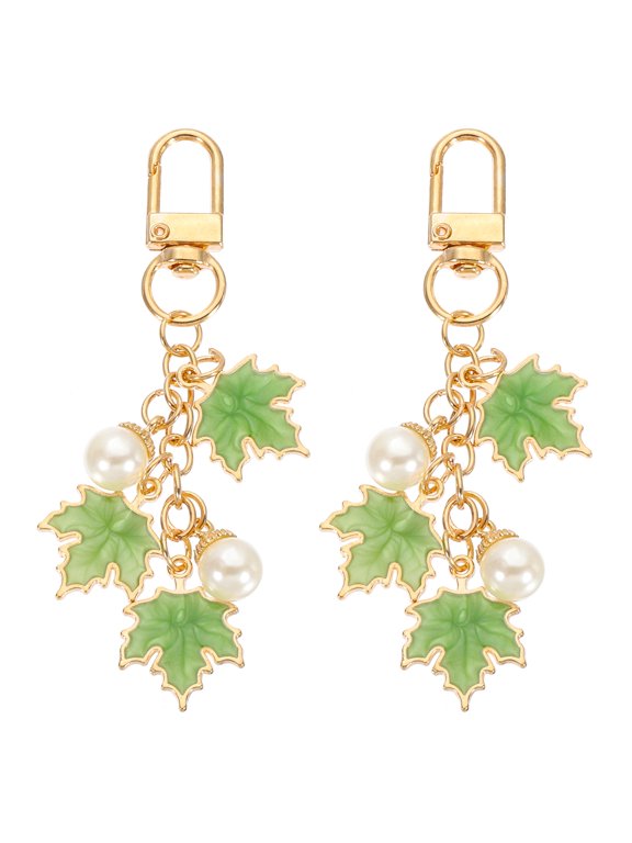 2 Pcs Maple Leaf Keychain, Metal Cute Keychains Charm with Swivel Clasps Key Chain for Women Bag Purse Charms, Green