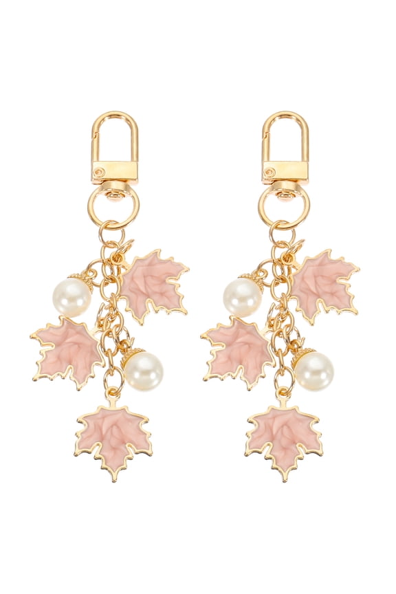 2 Pcs Maple Leaf Keychain, Metal Cute Keychains Charm with Swivel Clasps Key Chain for Women Bag Purse Charms, Pink