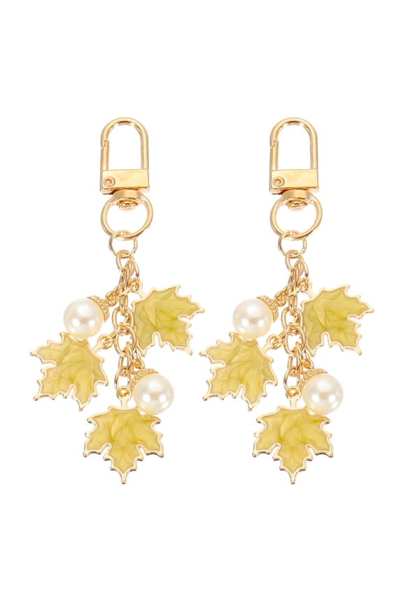 2 Pcs Maple Leaf Keychain, Metal Cute Keychains Charm with Swivel Clasps Key Chain for Women Bag Purse Charms, Yellow