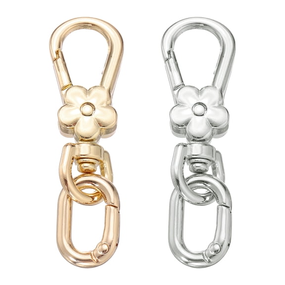 Uxcell 2 Pcs Metal Keychain Clip Swivel Lobster Claw Clasp Quick Release Oval Ring Detachable Double Opening Snap Hooks for Jewelry Making Crafts Backpack Bag Lanyard, Light Gold/Silver