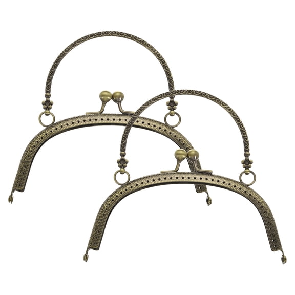Uxcell 2 Pcs Metal Purse Frame, 16.5cm/6.5" Retro Arch Kiss Lock Clasp Frame Embossed for Purse Making(Bronze)