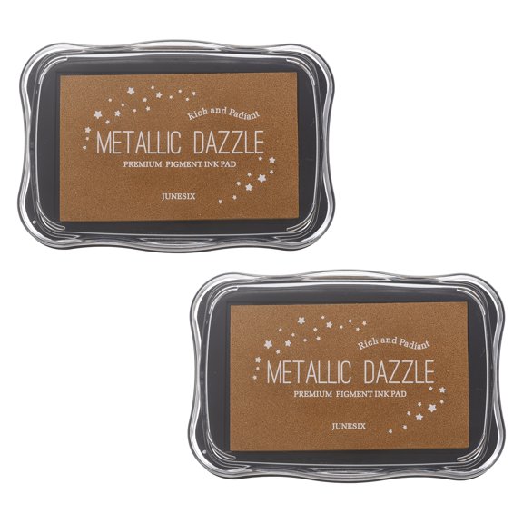 Uxcell 2 Pcs Metallic Ink Pads for Stamps, 3.9 x 2.5 Inch Washable Embossing Craft Ink Pad Stamp for Wood, Photo Paper, Fingerprint, DIY Card Making, Copper