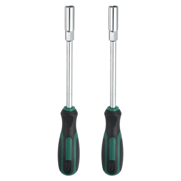 Uxcell 2 Pcs Metric Nut Driver 10mm CR-V Non-Magnetic Tip Hollow Shafts Hex Socket Screwdriver with Anti-Slip Handle for Automobile Repair Bit Driver, Green/Black