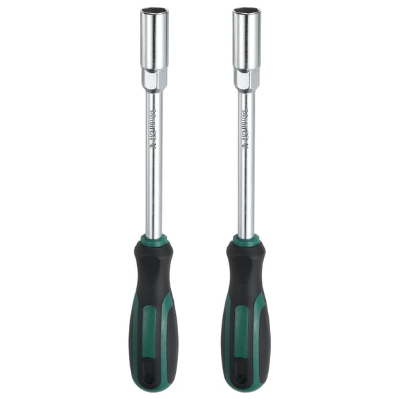Uxcell 2 Pcs Metric Nut Driver 14mm CR-V Non-Magnetic Tip Hollow Shafts Hex Socket Screwdriver with Anti-Slip Handle for Automobile Repair Bit Driver, Green/Black