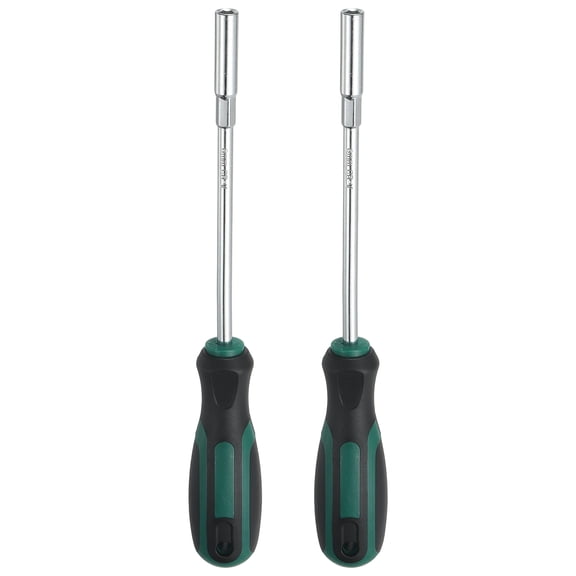 Uxcell 2 Pcs Metric Nut Driver 6mm CR-V Non-Magnetic Tip Hollow Shafts Hex Socket Screwdriver with Anti-Slip Handle for Automobile Repair Bit Driver, Green/Black