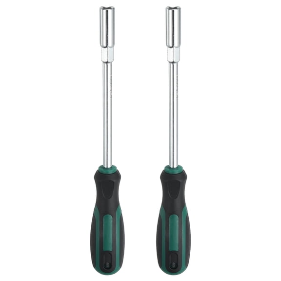 Uxcell 2 Pcs Metric Nut Driver 9mm CR-V Non-Magnetic Tip Hollow Shafts Hex Socket Screwdriver with Anti-Slip Handle for Automobile Repair Bit Driver, Green/Black