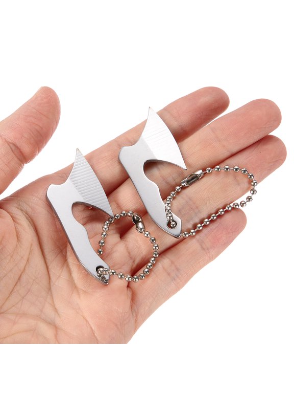 2 Pcs Mini Chef Pocket Knife 1.1 Inch Stainless Steel Blunt Axe Bottle Opener Tiny Butcher Cleaver Keychain with Chain for Box Cutter Package Bottle, Silver