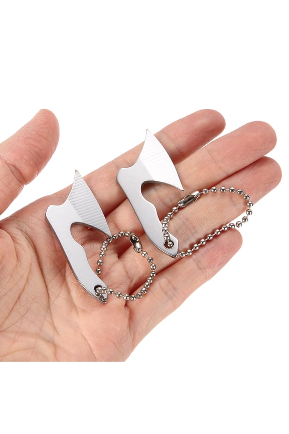 2 Pcs Mini Chef Pocket Knife 1.1 Inch Stainless Steel Blunt Axe Bottle Opener Tiny Butcher Cleaver Keychain with Chain for Box Cutter Package Bottle, Silver
