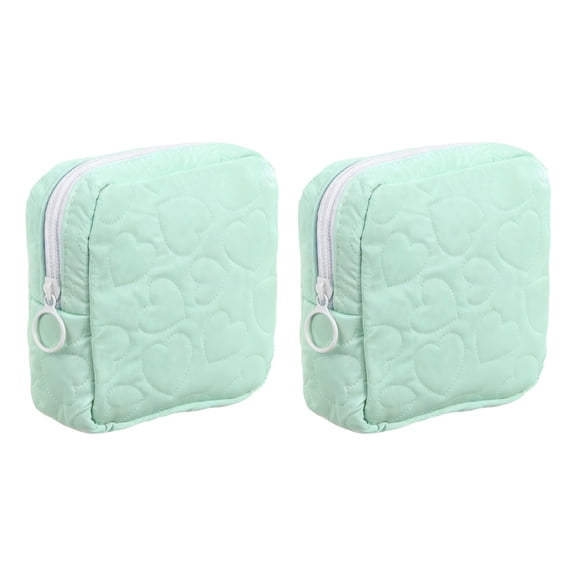 Uxcell 2 Pcs PU Makeup Bags Small Heart Cosmetic Zipper Pouch Purse, Light Green