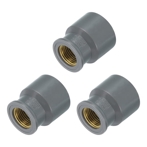 Uxcell 3 Pcs Pipe Fittings, 32mm 1/2 PT Brass Threaded Pipe Coupling, Grey