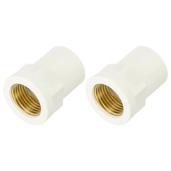 Uxcell 2 Pcs Pipe Fittings, 20mm 1/2 PT Brass Threaded Pipe Coupling, White
