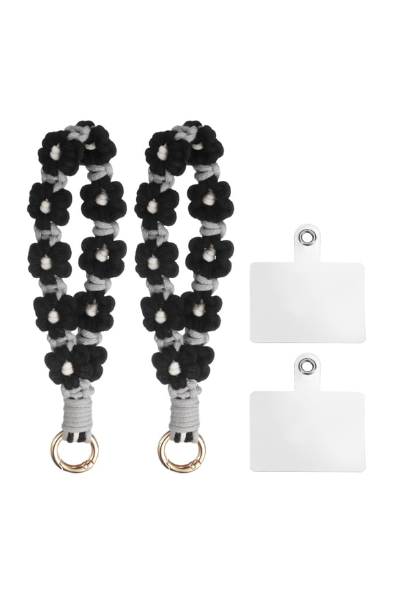 2 Pcs Phone Wrist Strap with Tether Tabs, Cell Phone Lanyard Bracelet Handmade Keychain for Women and Girls, Black