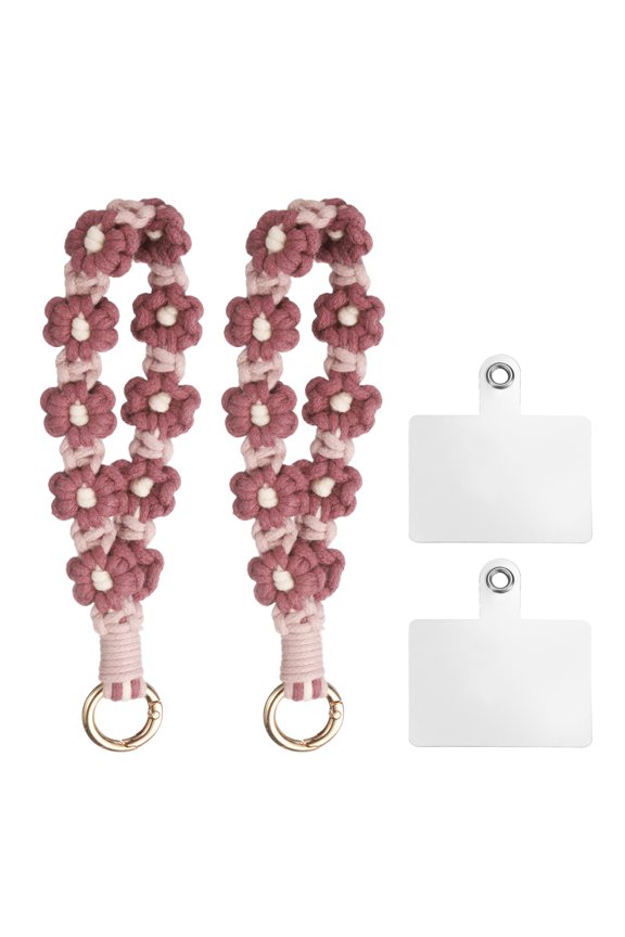 2 Pcs Phone Wrist Strap with Tether Tabs, Cell Phone Lanyard Bracelet Handmade Keychain for Women and Girls, Purple