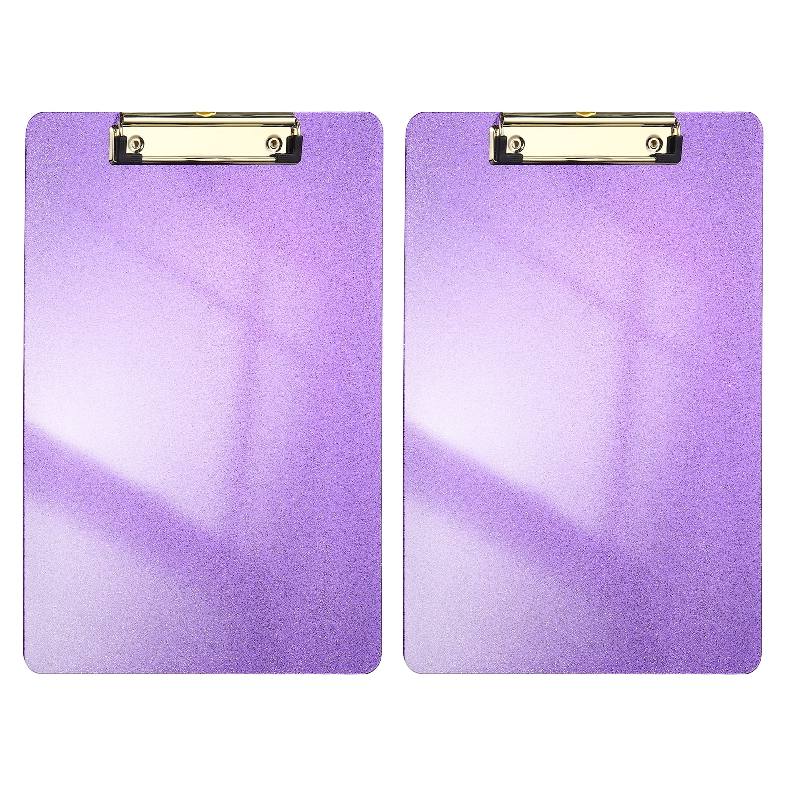 Uxcell 2 Pcs Plastic Clip Boards, A4 Size Glitter Purple Stylish Clip Boards Glitter Design Cute Clipboards Office Supplies for Restaurant Shop Store Note Memo Card Sign Holder