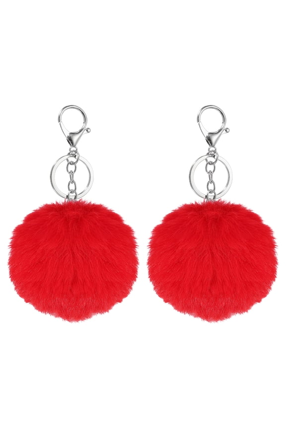 2 Pcs Pompoms Charm Bulk, 3.15 Inch Pom Keyring Large Pompoms Bulk Keychain for Keychains Bags Purse Handbag Backpack Scarves Accessories Gift, Bright Red