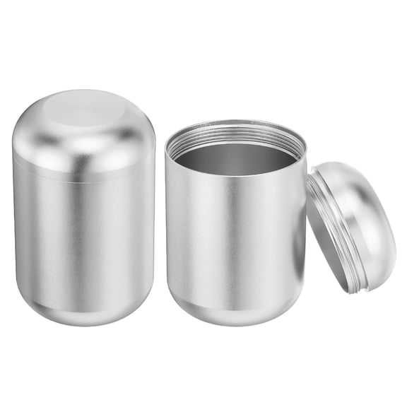 Uxcell 2 Pcs Portable Storage Jar, 1.8" x 1.8" Mini Round Tea Canisters Small Metal Tea Containers with Lids for Storing Loose Coffee Beans Cookies Candies Spices, Silver Tone