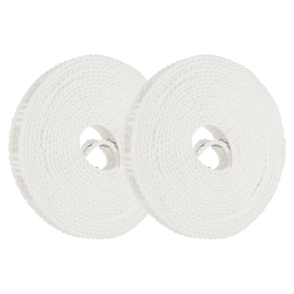 Uxcell 2 Pcs Portable Travel Clothesline, 16.4ft Clothes Line Outdoors Travel Hanger Foldable Clothesline Rope with Hooks for Camping Hotel Backyard Home Cruise Ship, White