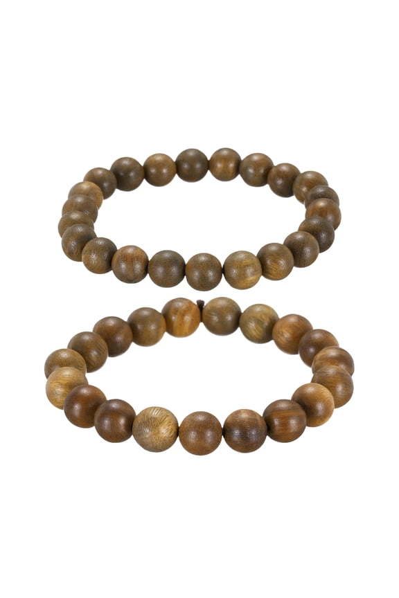2 Pcs Prayer Beads Bracelet, 10/8MM Dia Natural Wooden Bead Mala Bracelets Link Wrist with Bag for Men Women Beaded Stretch Crafts Bangle, Green Sandalwood Color