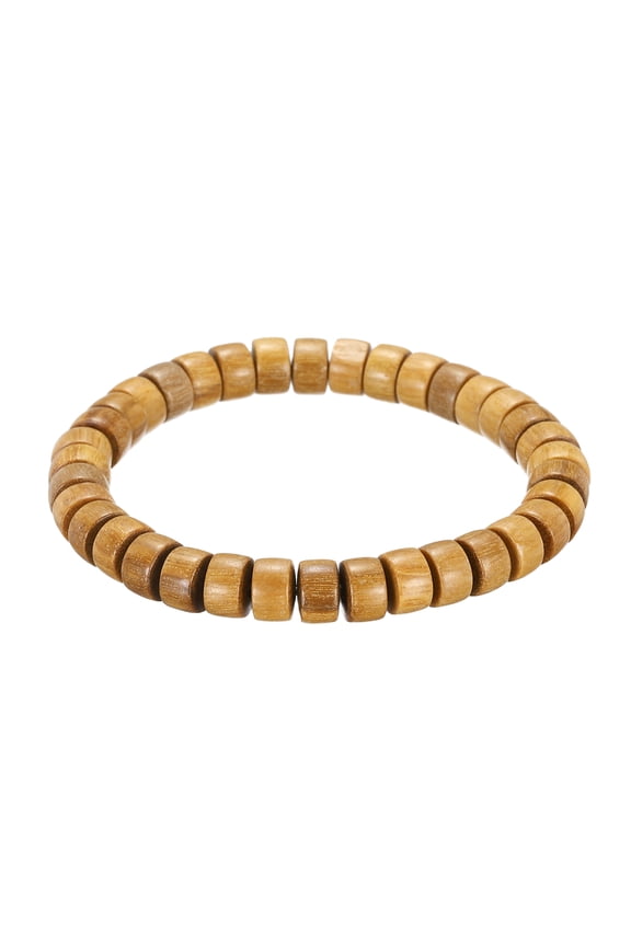 2 Pcs Prayer Beads Bracelet, 7.5MM Dia Natural Wooden Bead Mala Bracelets Link Wrist with Bag for Men Women Beaded Stretch Crafts Bangle, Yellow Sandalwood Color