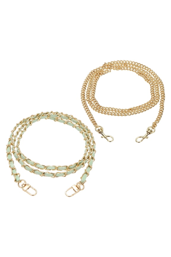 2 Pcs Purse Chain Strap, 47 Inch Long Crossbody Bag Leather Chains Replacement for DIY Wallet Bag Handbag Purses Clutch, Light Gold Chain with Light Green Leather