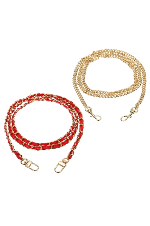 2 Pcs Purse Chain Strap, 47 Inch Long Crossbody Bag Leather Chains Replacement for DIY Wallet Bag Handbag Purses Clutch, Light Gold Chain with Red Leather