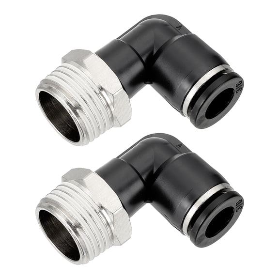 Uxcell 2 Pcs Push to Connect Fittings Male Elbow 3/8 Inch Tube OD x 1/2 Inch NPT Thread Pneumatic Tube Fitting, Black