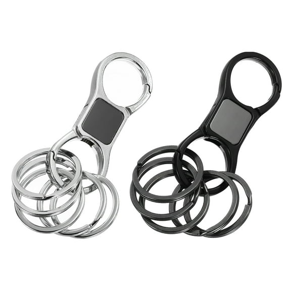 Uxcell 2 Pcs Quick Release Keychain, Heavy Duty Keychain with 10 Key Rings Detachable Car Keychains Clip Organizer for Man, Black/Silver Tone
