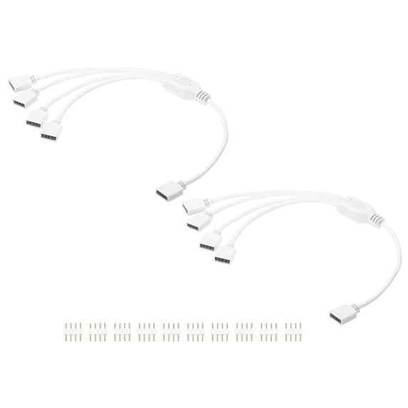 Uxcell 2 Pcs RGB Splitter Cable, 12V 12" 4 Pin 1 to 4 Female to Female Power Cord with 4 Pin Male Connectors for PC Computer ARGB Fan/LED Lights, White