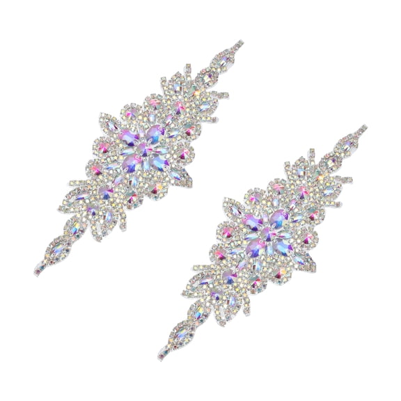Uxcell 2 Pcs Rhinestone Applique Patches Belt Accessories 3D Embroidery Iron on Patch Sewing Embellishments for Wedding Bridal Sash Crystal Belt DIY Sewing, Laser Silver (9.4" x 3.5")