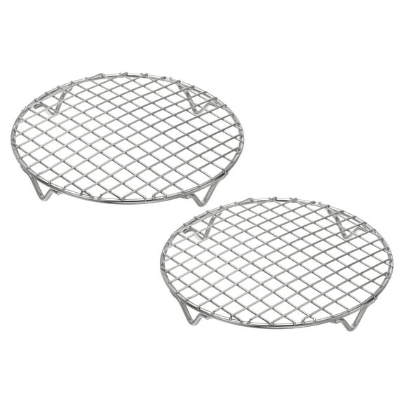 Uxcell 2 Pcs Round Cooking Rack 7.9 Inch Dia Stainless Steel Wire Cooling Steamer Rack for Baking Canning Cooking Roasting Cooling Grilling Drying, Silver