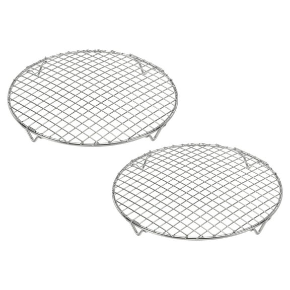 Uxcell 2 Pcs Round Cooking Rack 8.9 Inch Dia Stainless Steel Wire Cooling Steamer Rack for Baking Canning Cooking Roasting Cooling Grilling Drying, Silver