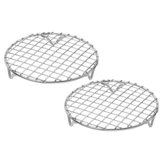 Uxcell 2 Pcs Round Cooking Rack with Legs, Dia 6.5 Inch 304 Stainless Steel Barbecue Grill for Cooking Baking Barbecue Air Fryer Racks, Silver