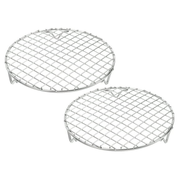 Uxcell 2 Pcs Round Cooking Rack with Legs, Dia 7.1 Inch 304 Stainless Steel Barbecue Grill for Cooking Baking Barbecue Air Fryer Racks, Silver