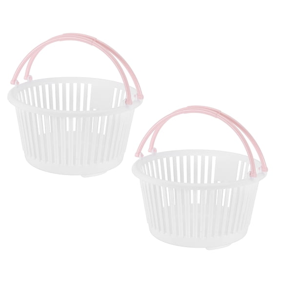 Uxcell 2 Pcs Round Mini Shopping Basket with Handles, 6.3x3.5" Small Plastic Grocery Basket, Open Design Desktop Organizer for Snacks Fruit Vegetable Kitchen Picnic, White