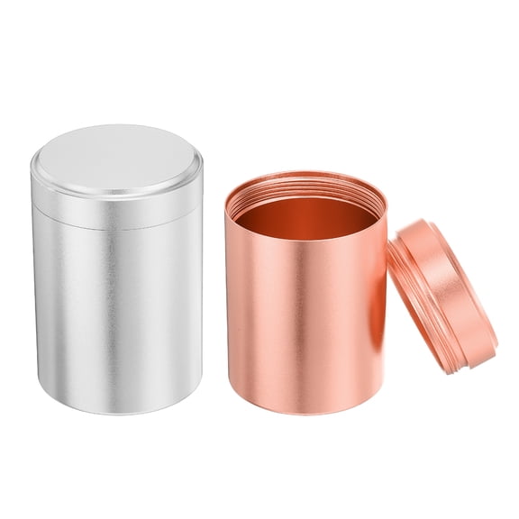 Uxcell 2 Pcs Round Tea Canisters, 2.6" x 1.8" Portable Storage Jar Airtight Metal Tea Containers with Lids for Storing Coffee Beans Cookies Spices Candies Candles DIY, Silver/Rose Gold