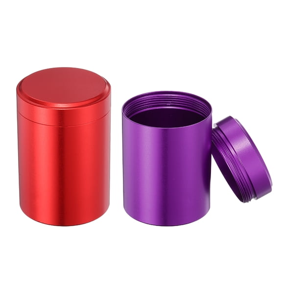 Uxcell 2 Pcs Round Tea Canisters, 2.6" x 1.8" Portable Storage Jar Airtight Metal Tea Containers with Lids for Storing Coffee Beans Cookies Spices Candies Candles DIY, Purple/Red