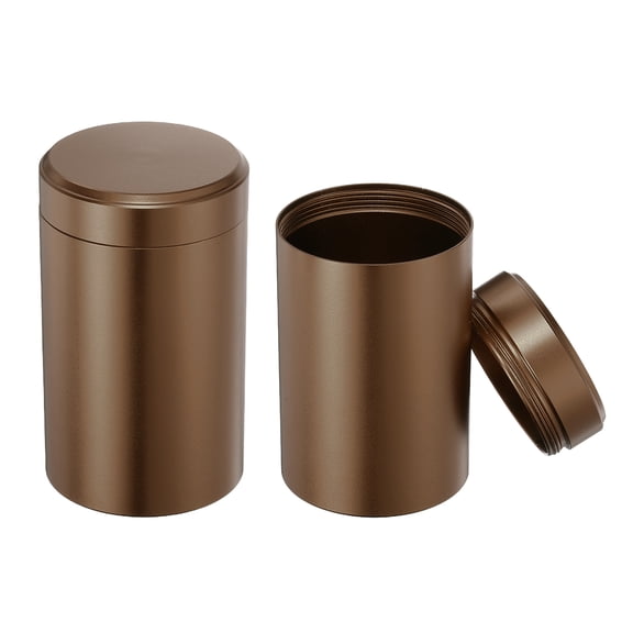 Uxcell 2 Pcs Round Tea Canisters, 3.6" x 2.2" Portable Storage Jar Airtight Metal Tea Containers with Lids for Storing Coffee Beans Cookies Spices Candies Candles DIY, Brown