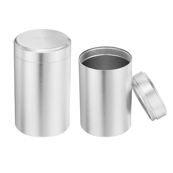 Uxcell 2 Pcs Round Tea Canisters, 3.6" x 2.2" Portable Storage Jar Airtight Metal Tea Containers with Lids for Storing Coffee Beans Cookies Spices Candies Candles DIY, Silver Tone