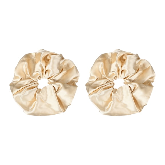 Uxcell 2 Pcs Satin Hair Scrunchies, Solid Hair Ties Soft Fabric Scrunchies Ponytail Holders for Women Girls Different Hairstyles, Wedding Party Gifts, Beige
