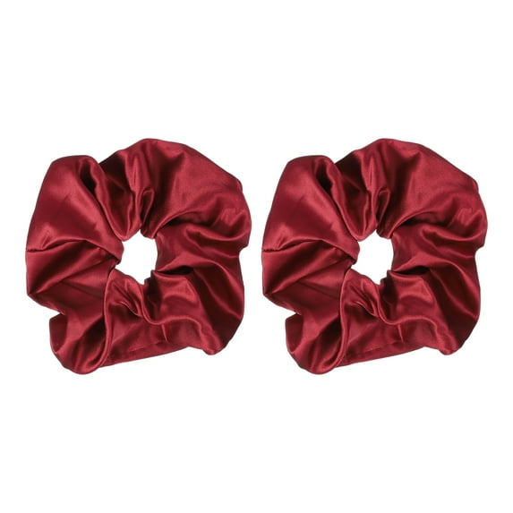 Uxcell 2 Pcs Satin Hair Scrunchies, Solid Hair Ties Soft Fabric Scrunchies Ponytail Holders for Women Girls Different Hairstyles, Wedding Party Gifts, Dark Red